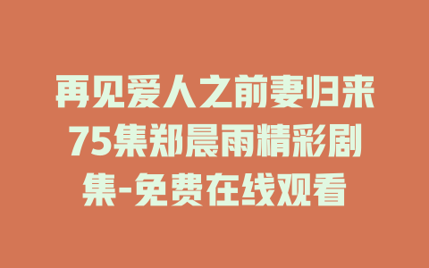 再见爱人之前妻归来75集郑晨雨精彩剧集-免费在线观看