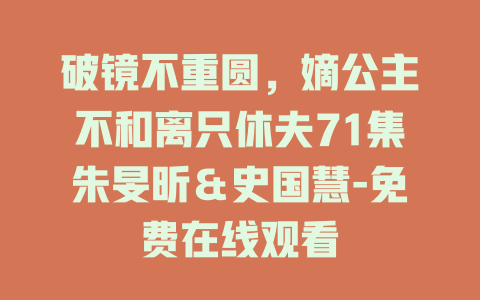 破镜不重圆，嫡公主不和离只休夫71集朱旻昕＆史国慧-免费在线观看