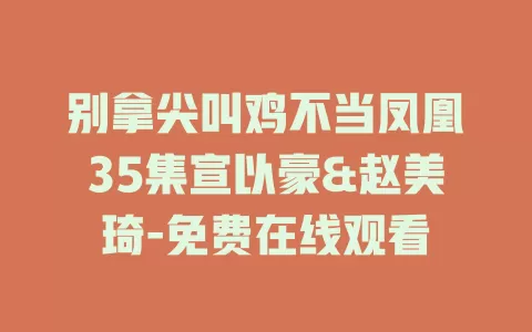 别拿尖叫鸡不当凤凰35集宣以豪&赵美琦-免费在线观看