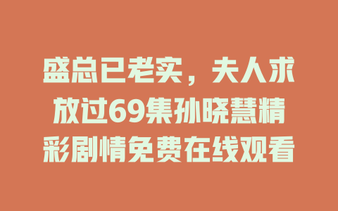 盛总已老实，夫人求放过69集孙晓慧精彩剧情免费在线观看