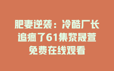 肥妻逆袭：冷酷厂长追疯了61集黎晟萱免费在线观看