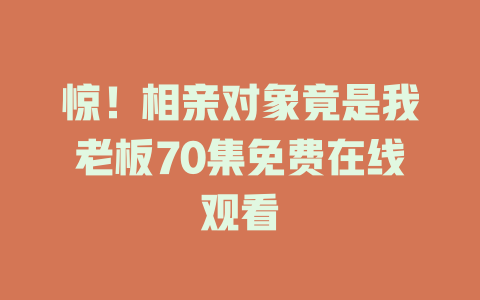 惊！相亲对象竟是我老板70集免费在线观看