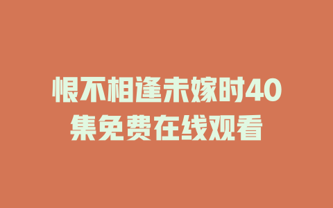 恨不相逢未嫁时40集免费在线观看