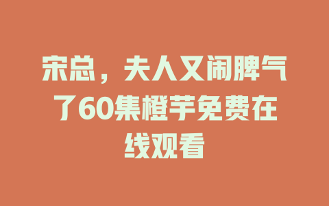 宋总，夫人又闹脾气了60集橙芋免费在线观看
