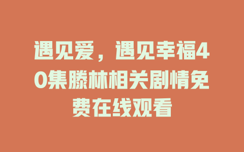 遇见爱，遇见幸福40集滕林相关剧情免费在线观看
