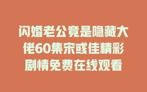 闪婚老公竟是隐藏大佬60集宋彧佳精彩剧情免费在线观看