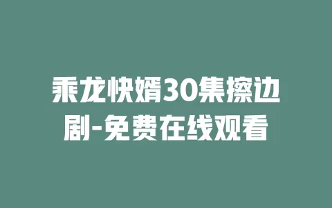 乘龙快婿30集擦边剧-免费在线观看