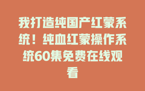 我打造纯国产红蒙系统！纯血红蒙操作系统60集免费在线观看