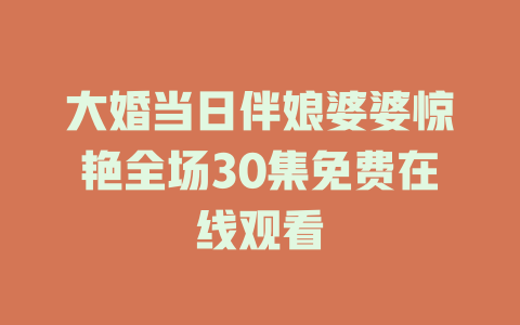 大婚当日伴娘婆婆惊艳全场30集免费在线观看