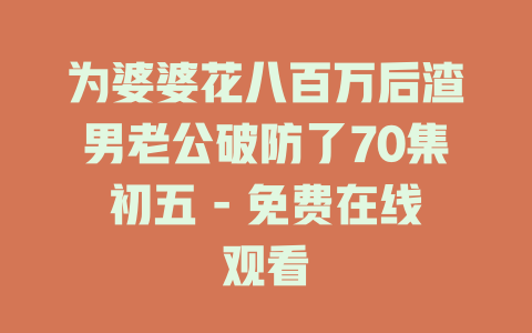 为婆婆花八百万后渣男老公破防了70集初五 - 免费在线观看