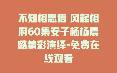 不知相思语 风起相府60集安子杨杨晨璐精彩演绎-免费在线观看