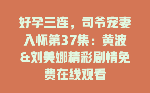 好孕三连，司爷宠妻入怀第37集：黄波&刘美娜精彩剧情免费在线观看