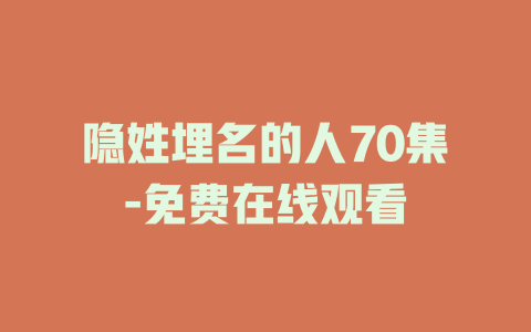 隐姓埋名的人70集-免费在线观看