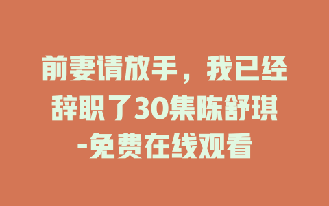 前妻请放手，我已经辞职了30集陈舒琪-免费在线观看