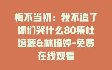 悔不当初：我不追了你们哭什么80集杜培源&林琦婷-免费在线观看