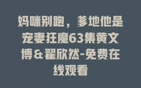 妈咪别跑，爹地他是宠妻狂魔63集黄文博＆翟欣然-免费在线观看