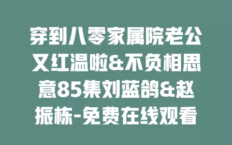 穿到八零家属院老公又红温啦&不负相思意85集刘蓝鸽&赵振栋-免费在线观看