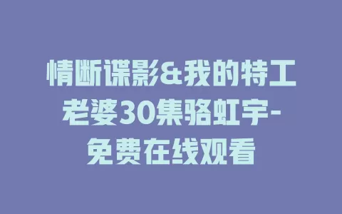 情断谍影&我的特工老婆30集骆虹宇-免费在线观看