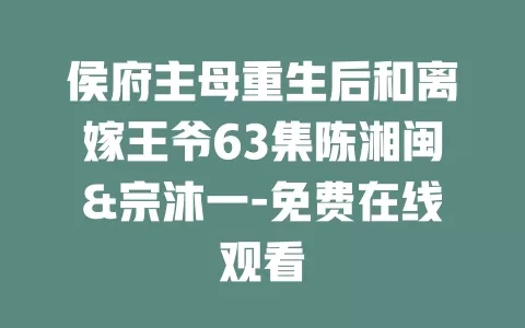侯府主母重生后和离嫁王爷63集陈湘闽&宗沐一-免费在线观看