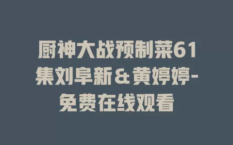厨神大战预制菜61集刘阜新＆黄婷婷-免费在线观看