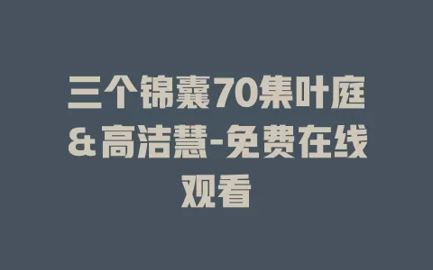 三个锦囊70集叶庭＆高洁慧-免费在线观看
