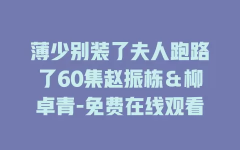 薄少别装了夫人跑路了60集赵振栋＆柳卓青-免费在线观看