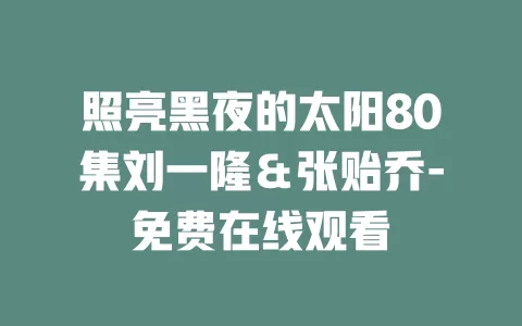 照亮黑夜的太阳80集刘一隆＆张贻乔-免费在线观看