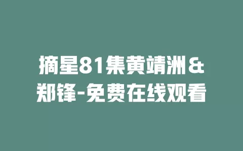 摘星81集黄靖洲＆郑锋-免费在线观看