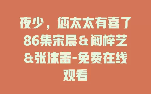 夜少，您太太有喜了86集宋晨＆阚梓艺&张沫蕾-免费在线观看