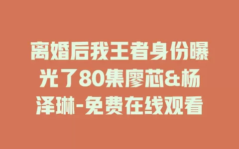 离婚后我王者身份曝光了80集廖芯&杨泽琳-免费在线观看