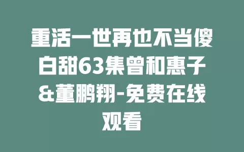 重活一世再也不当傻白甜63集曾和惠子&董鹏翔-免费在线观看