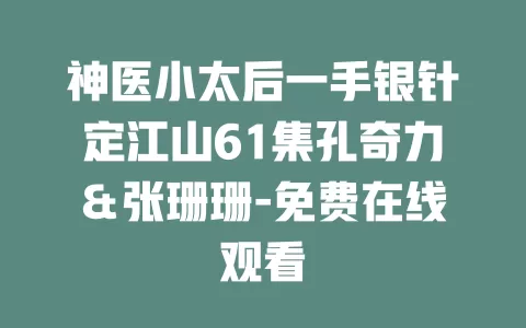 神医小太后一手银针定江山61集孔奇力＆张珊珊-免费在线观看