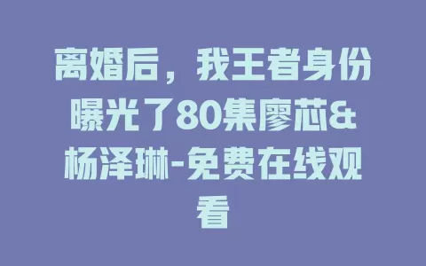 离婚后，我王者身份曝光了80集廖芯&杨泽琳-免费在线观看