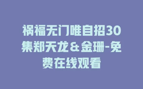 祸福无门唯自招30集郑天龙＆金珊-免费在线观看