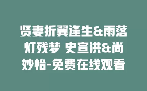 贤妻折翼逢生&雨落灯残梦 史宣洪&尚妙怡-免费在线观看