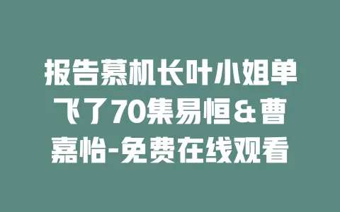报告慕机长叶小姐单飞了70集易恒＆曹嘉怡-免费在线观看