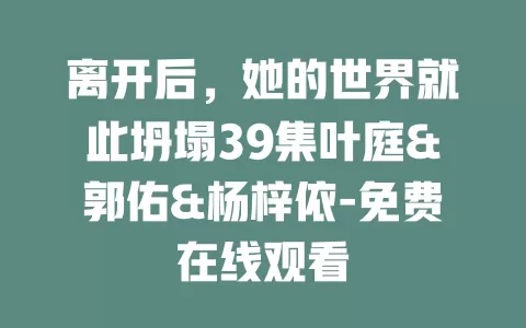 离开后，她的世界就此坍塌39集叶庭&郭佑&杨梓依-免费在线观看