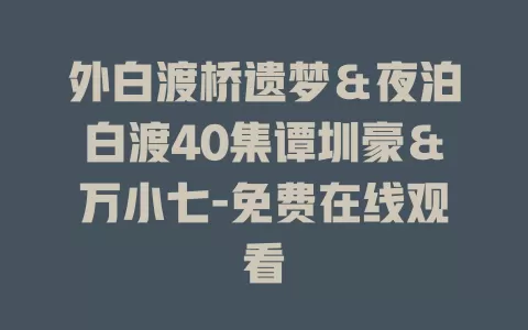 外白渡桥遗梦＆夜泊白渡40集谭圳豪＆万小七-免费在线观看