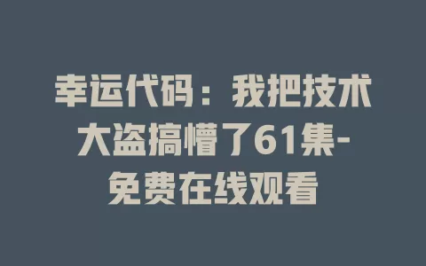 幸运代码：我把技术大盗搞懵了61集-免费在线观看