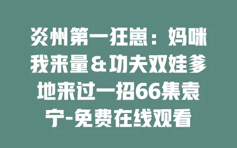 炎州第一狂崽：妈咪我来量＆功夫双娃爹地来过一招66集袁宁-免费在线观看