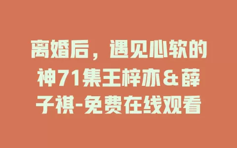 离婚后，遇见心软的神71集王梓亦＆薛子祺-免费在线观看