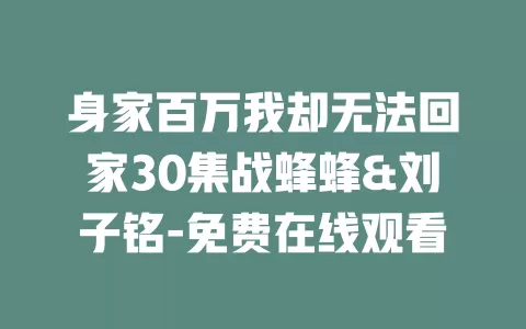 身家百万我却无法回家30集战蜂蜂&刘子铭-免费在线观看