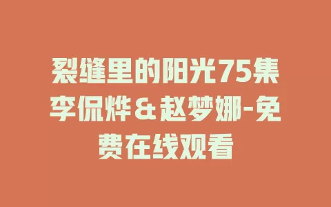 裂缝里的阳光75集李侃烨＆赵梦娜-免费在线观看