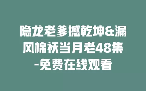 隐龙老爹撼乾坤&漏风棉袄当月老48集-免费在线观看