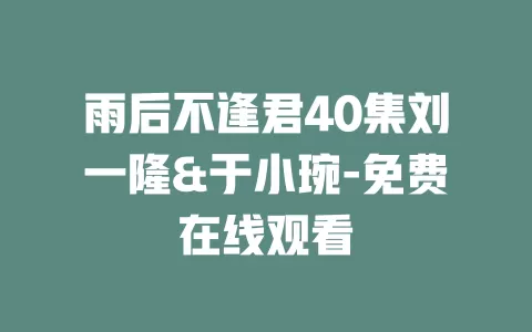 雨后不逢君40集刘一隆&于小琬-免费在线观看