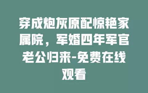 穿成炮灰原配惊艳家属院，军婚四年军官老公归来-免费在线观看